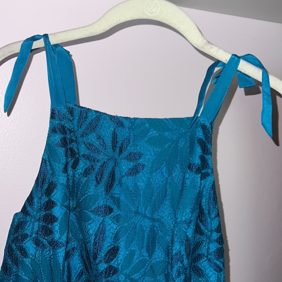 Lilly Pulitzer Kayleigh Teal Tidal Wave Midi Shift Dress Sz 6 Eyelash Lace Tie - Picture 6 of 6